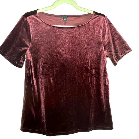 Ann Taylor Velvet Short Sleeve Top Holiday Burgundy Red Size Small - Picture 6 of 6